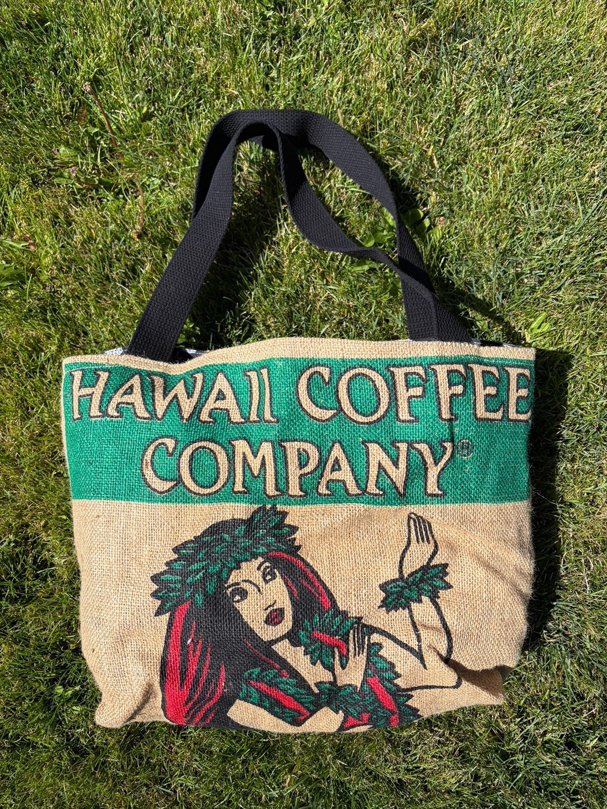 Kona Coffee Tote Bag Burlap Hawaii Coffee Co EUC