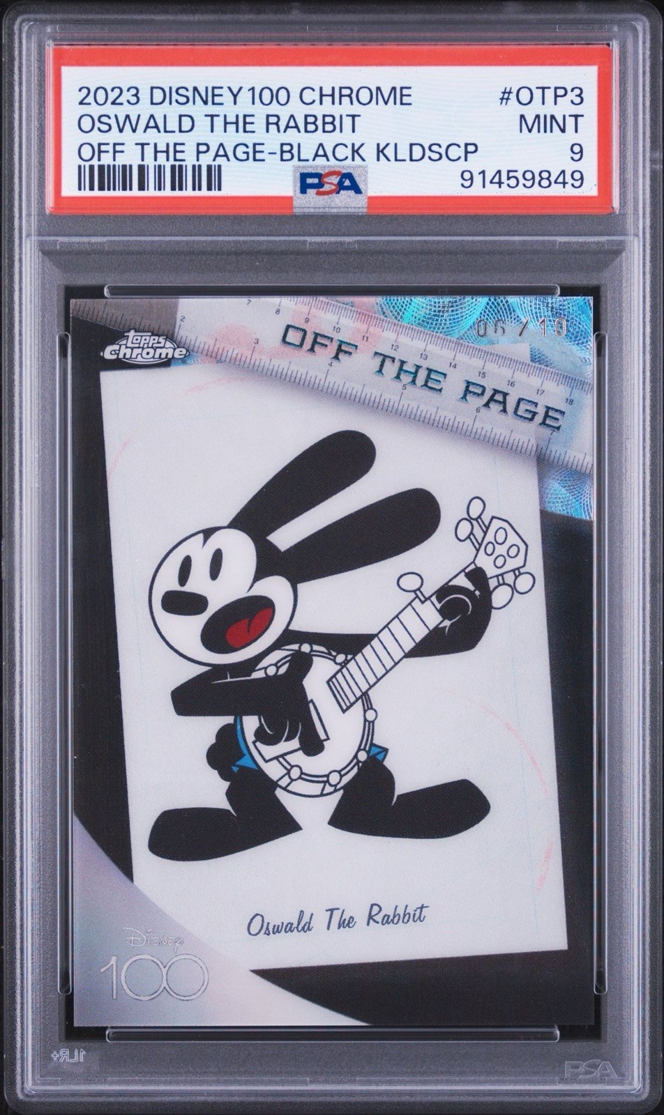 2023 Topps Chrome Disney 100 Off Page Oswald The Rabbit PSA 9 black /10