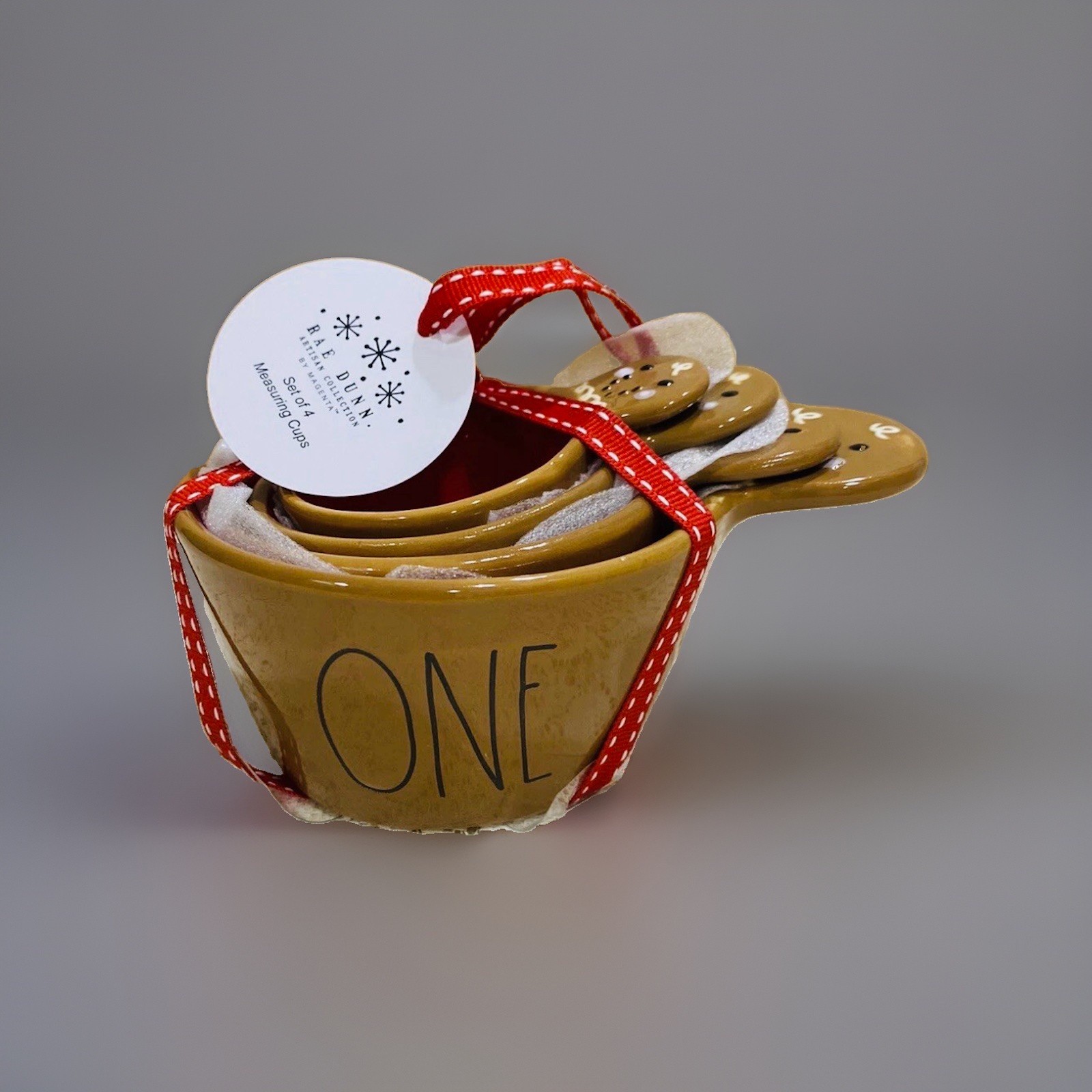 ❤️🤎NWT Rae Dunn Ceramic Gingerbread Themed Measuring Cup Set
