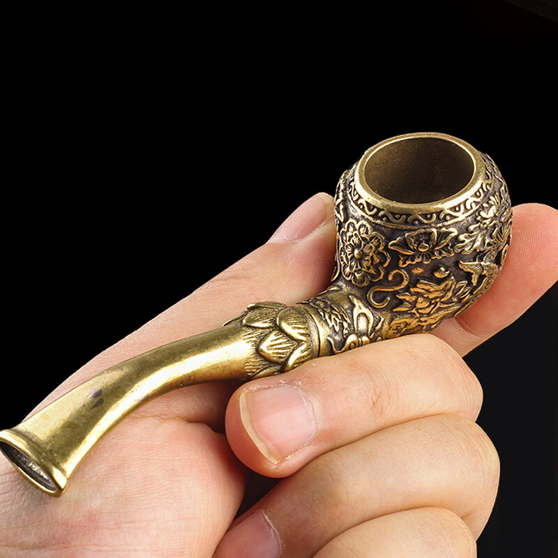 1 PC Retro Brass Tobacco Smoking Pipe Carving Smoking Bowl Pipe Handicraft 4.37\