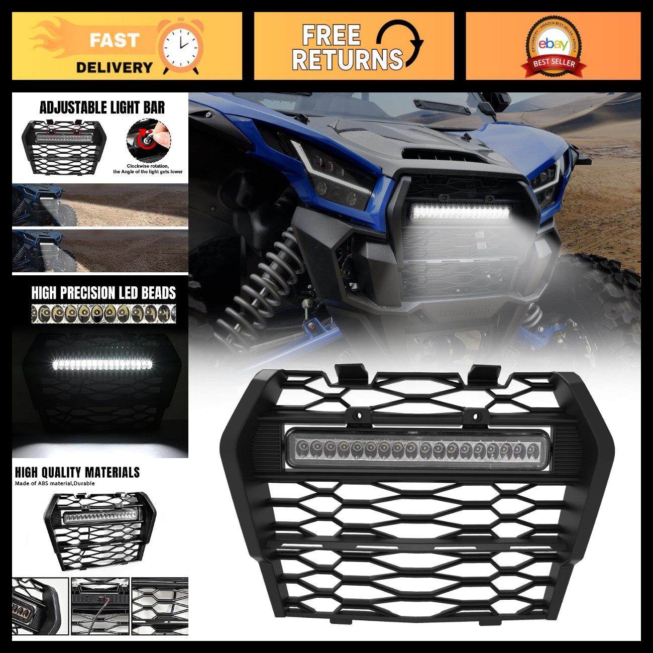 SAUTVS Mesh Grill with Spotlight for Kawasaki Teryx KRX KRX4 1000 2020-2026