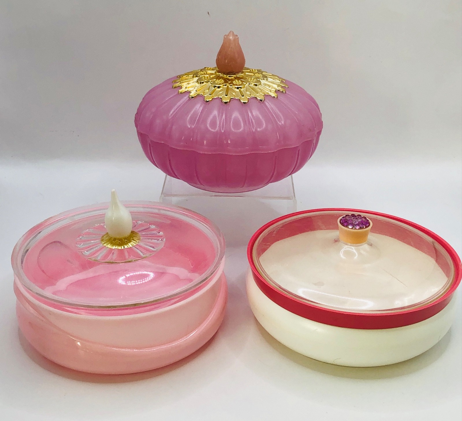 Lot of 3 1960's Avon Powder Jars Wild Rose, Elusive, Sometime