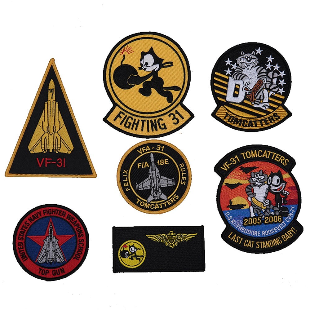 7pcs US Navy Top Gun Pilot Jacket Patches VF-31 Tomcatters Patch Embroidered