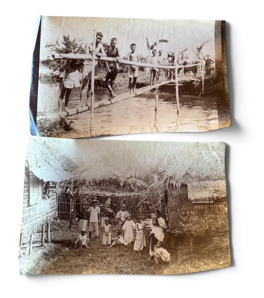 LOT OF (2) 1890s Philippines Native River Bridge Homes PI Albumen Photos