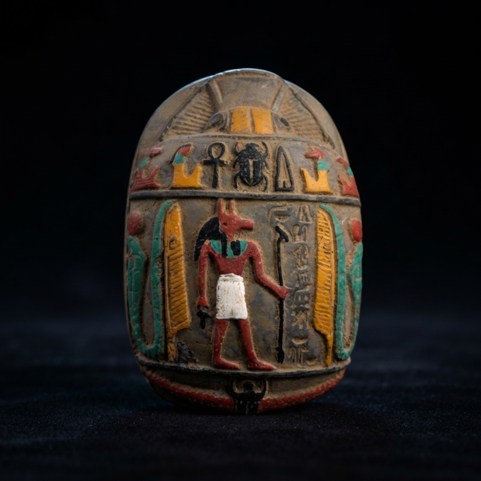 HANDCRAFTED ANCIENT EGYPTIAN Scarab Amulet Anubis Figurine Hieroglyphics Statue