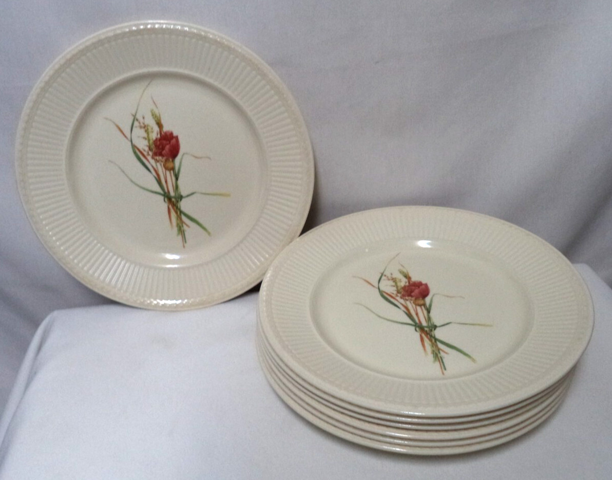 Wedgwood Queen's Ware Posy Edme Dinner Plate Set 7 ceramic Dish Micro Safe Vtg