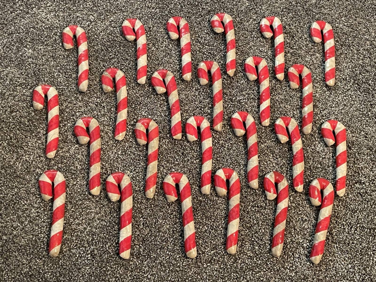 Vintage Paper Mache Candy Cane Lot Of 24 Christmas Ornament Red White Rare