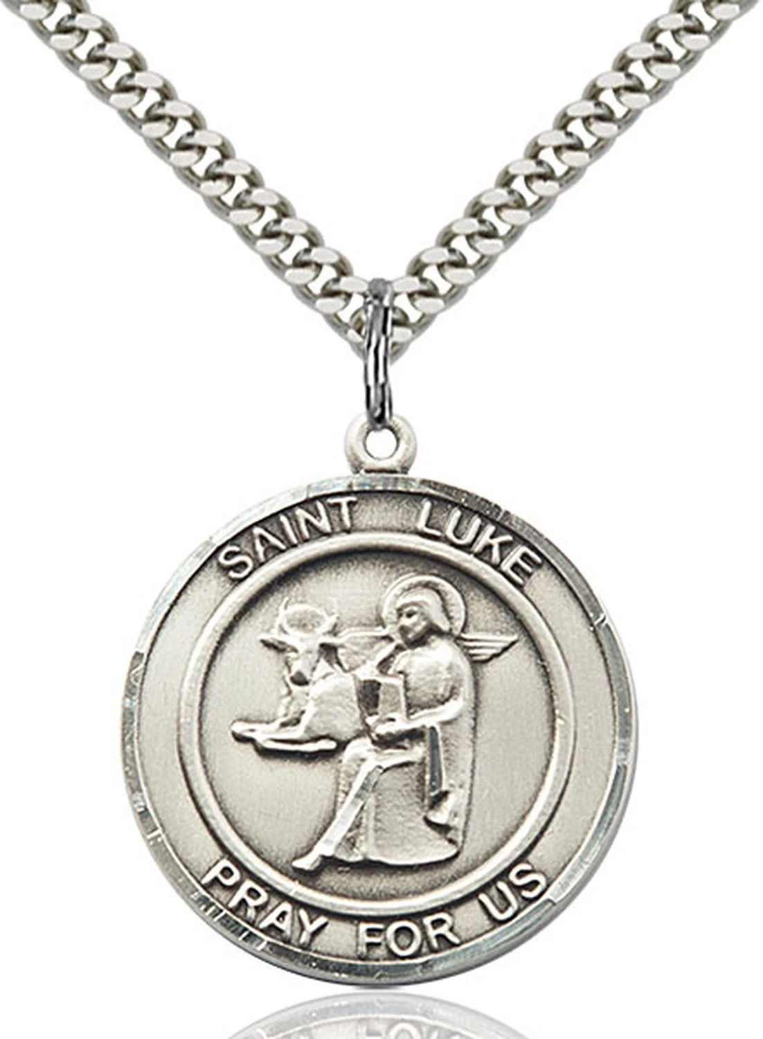 Pewter Saint Luke the Apostle Holy Medal Pendant Necklace 24\