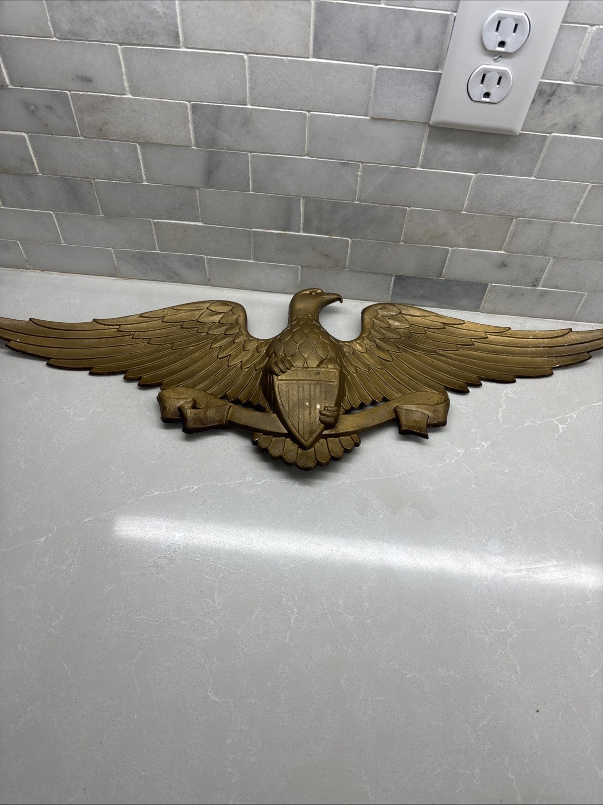 Vintage 27 Inch Sexton Cast Metal Plaque American Eagle Golden Brown C2