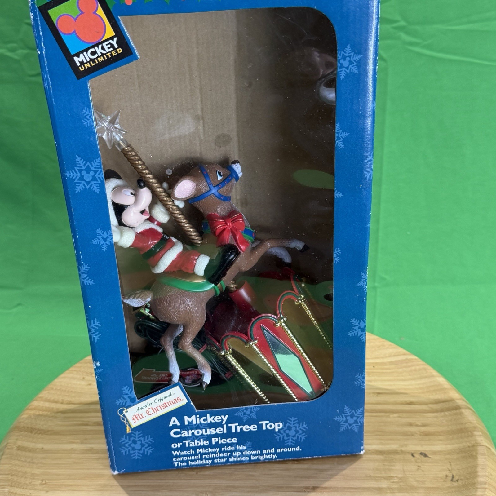 Vtg 1997 Disney Mickey Mouse/Reindeer Carousel Tree Top Topper Tested Works