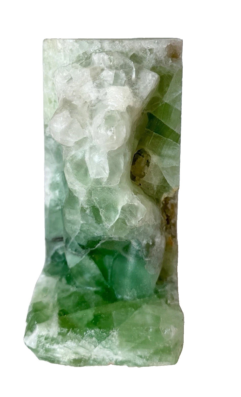3 Lb Green Flourite Lady Body Crystal Hand Carved Sculpture Tower Cluster UV