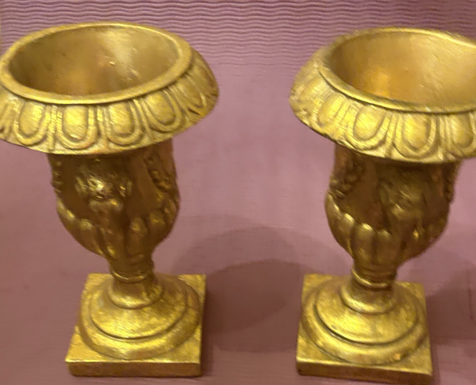 2 Pc. 7.5 In. Gilded Gold Antiqued Urns 
