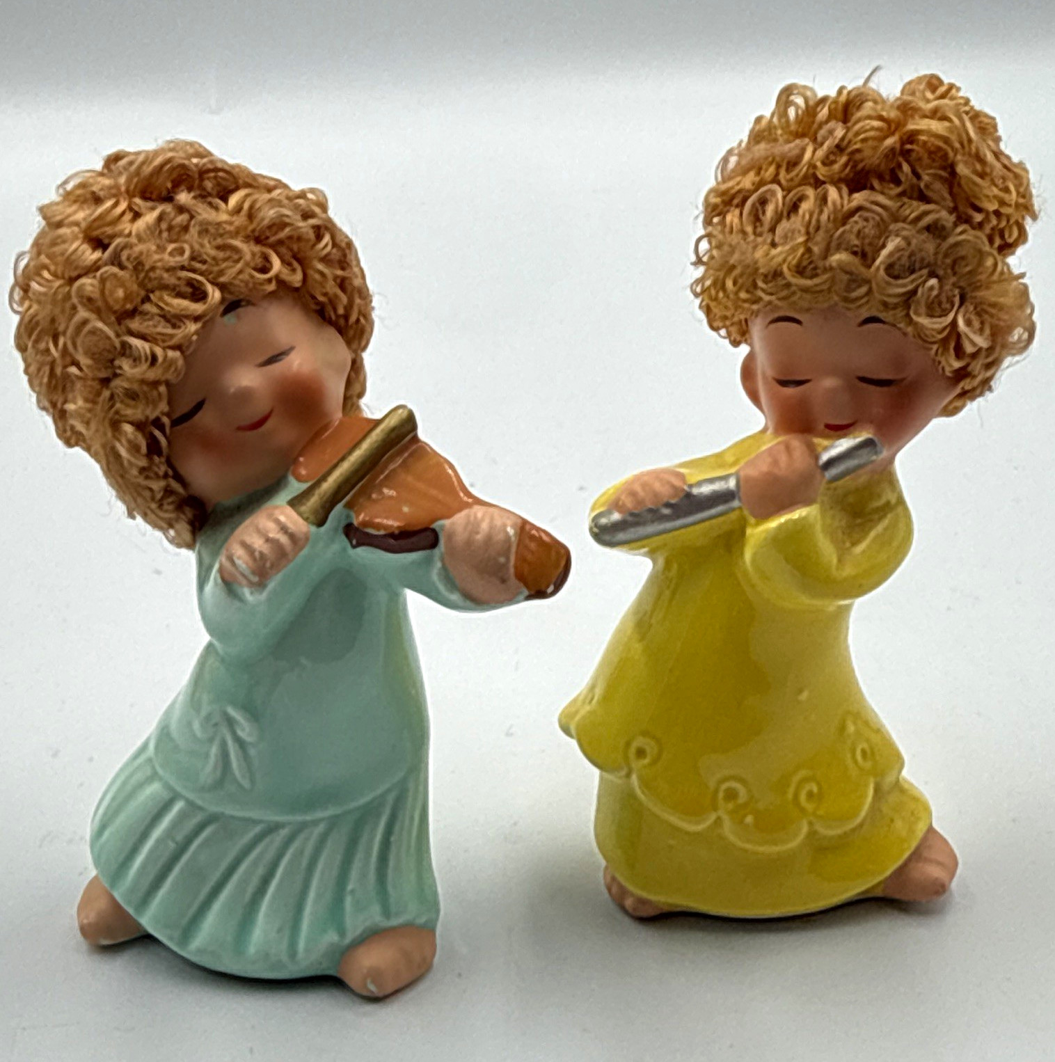 Vintage Enesco 1950s Hand Painted Glazed Ceramic Child Musician Figurines Set