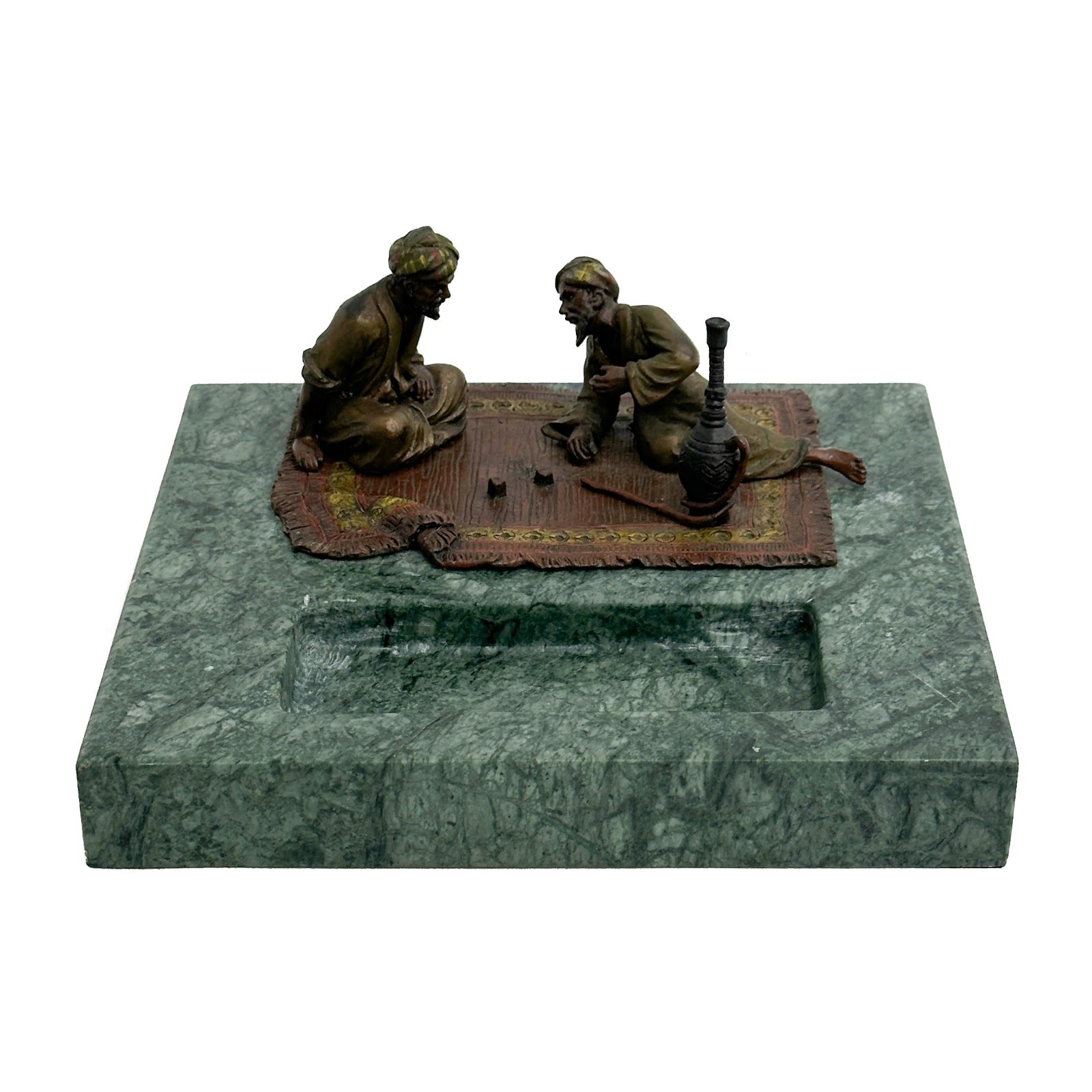 Austrian Cold Painted Bronze Dice Players on Marble Desk Tray early 20th cen