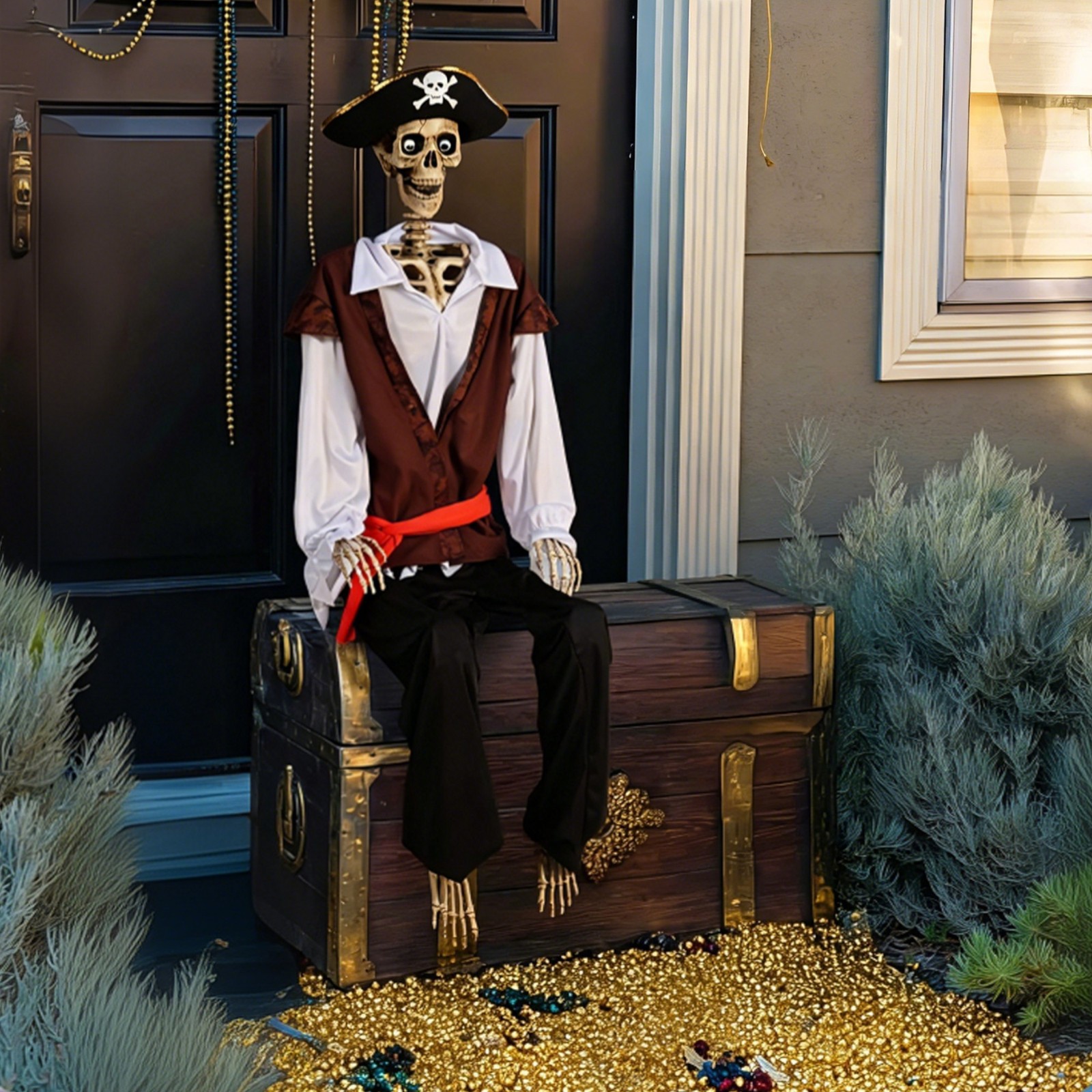 Yescom 5.6 ft. Halloween Pirate Captain Skeleton Life Size Skull Outdoor