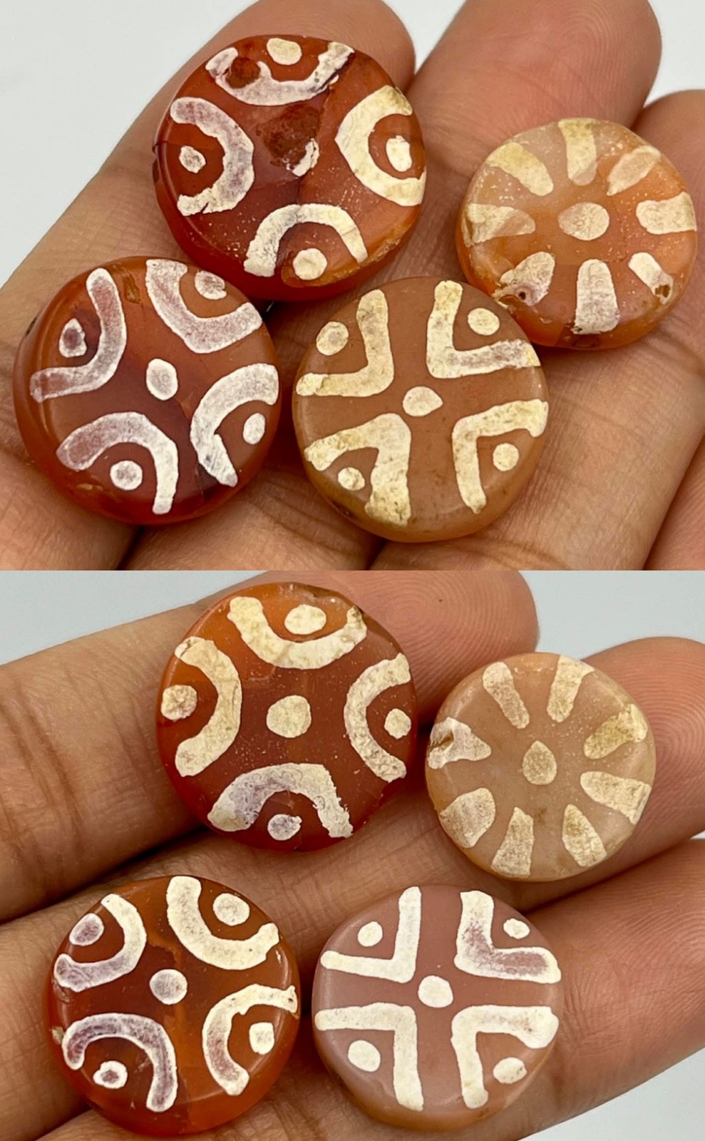 4 Genuine Ancient Near Eastern Etched Carnelian Bead Lot in good Condition
