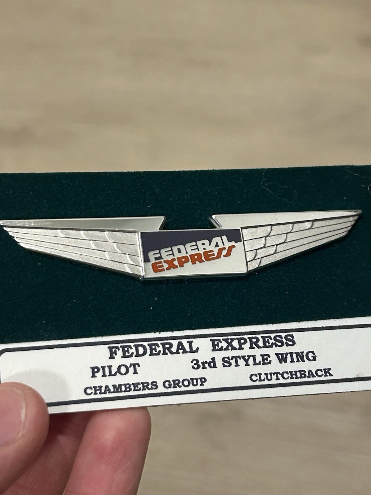Vintage Federal Express Pilot Wings Pin 3rd Style Chambers Group FedEx Badge