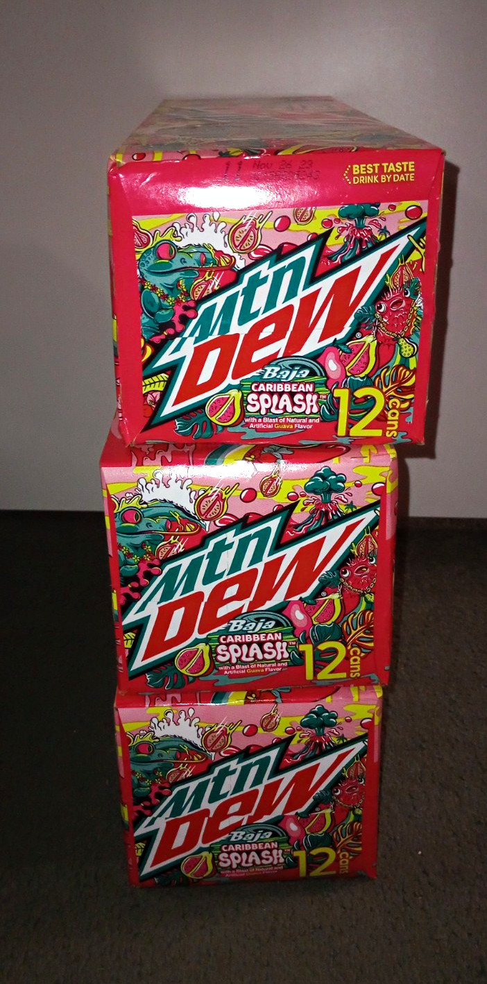 MTN Dew Baja Caribbean splash Soda 12 Pack Box Pink Multicolor