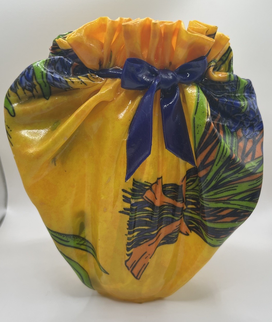 Vintage French Yellow Fabric & Resin Unique Vase / Candle Holder