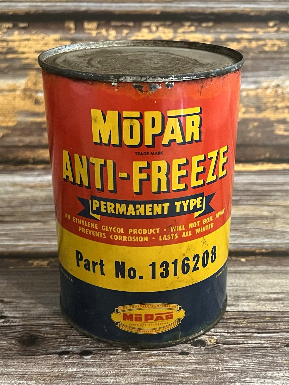 Vintage 1940s 50s MOPAR Anti-Freeze 1 Quart Metal Can FULL UNOPENED