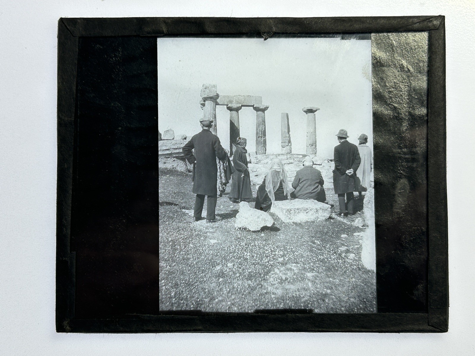 Antique Magic Lantern Slide Classical Ruins Tourists Greek Roman Archaeology