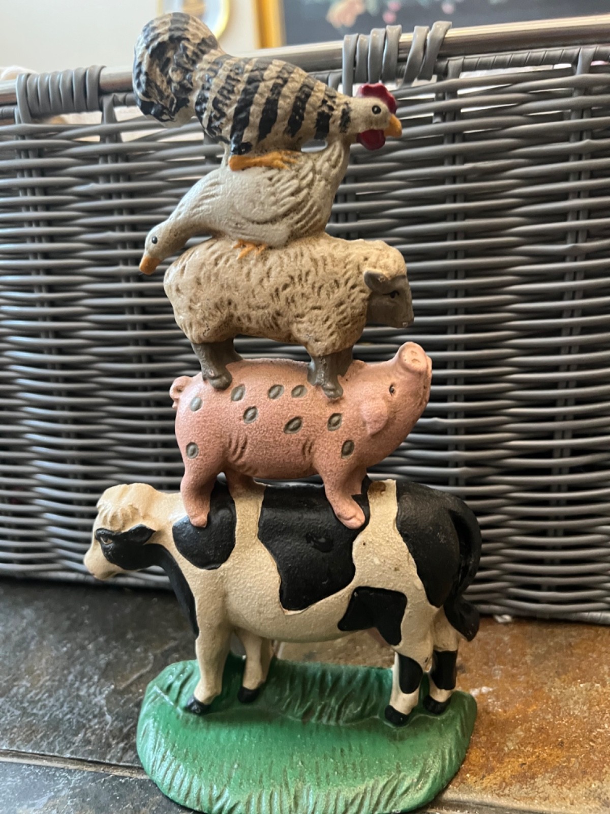 Vintage Midwest Cannon Falls Cast Iron Stacked Farm Animals Door Stop Farmhouse 