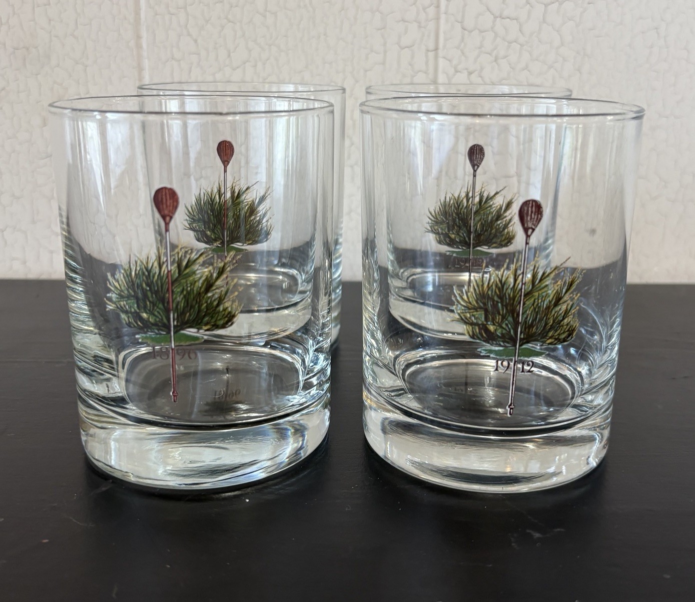 Vtg Merion Golf Club Whiskey Glasses Set Of 4 Mixed Years 1896 & 1912 Rocks Rare