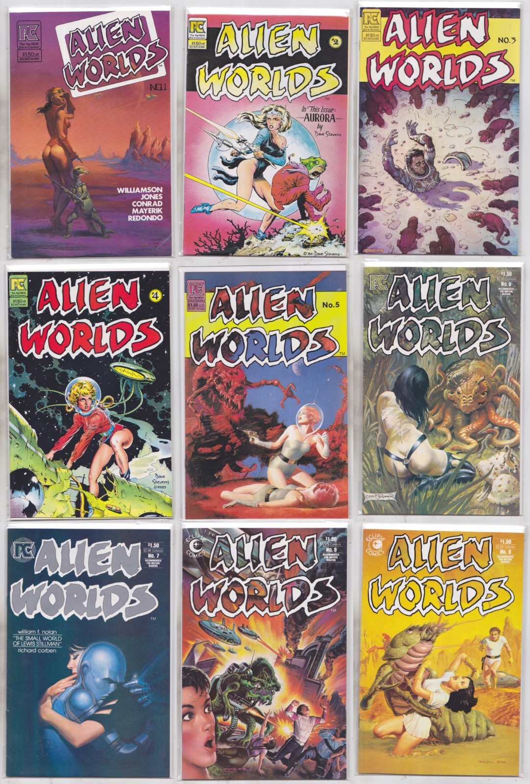 ALIEN WORLDS #1 2 3 3 4 5 5 6 7 9 (1982) DAVE STEVENS Cover Art Complete Set