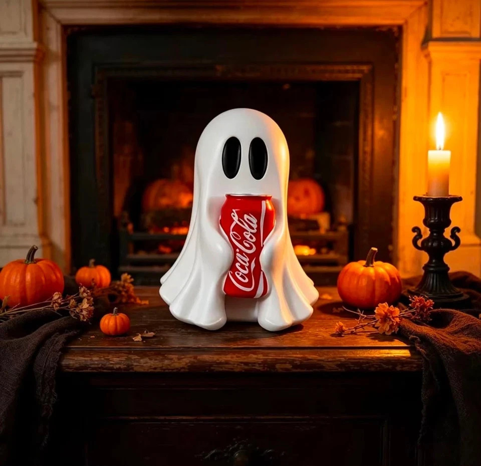 NEW Ghost Figurine Holding Soda Can Halloween Spooky Decor Collectible Statue