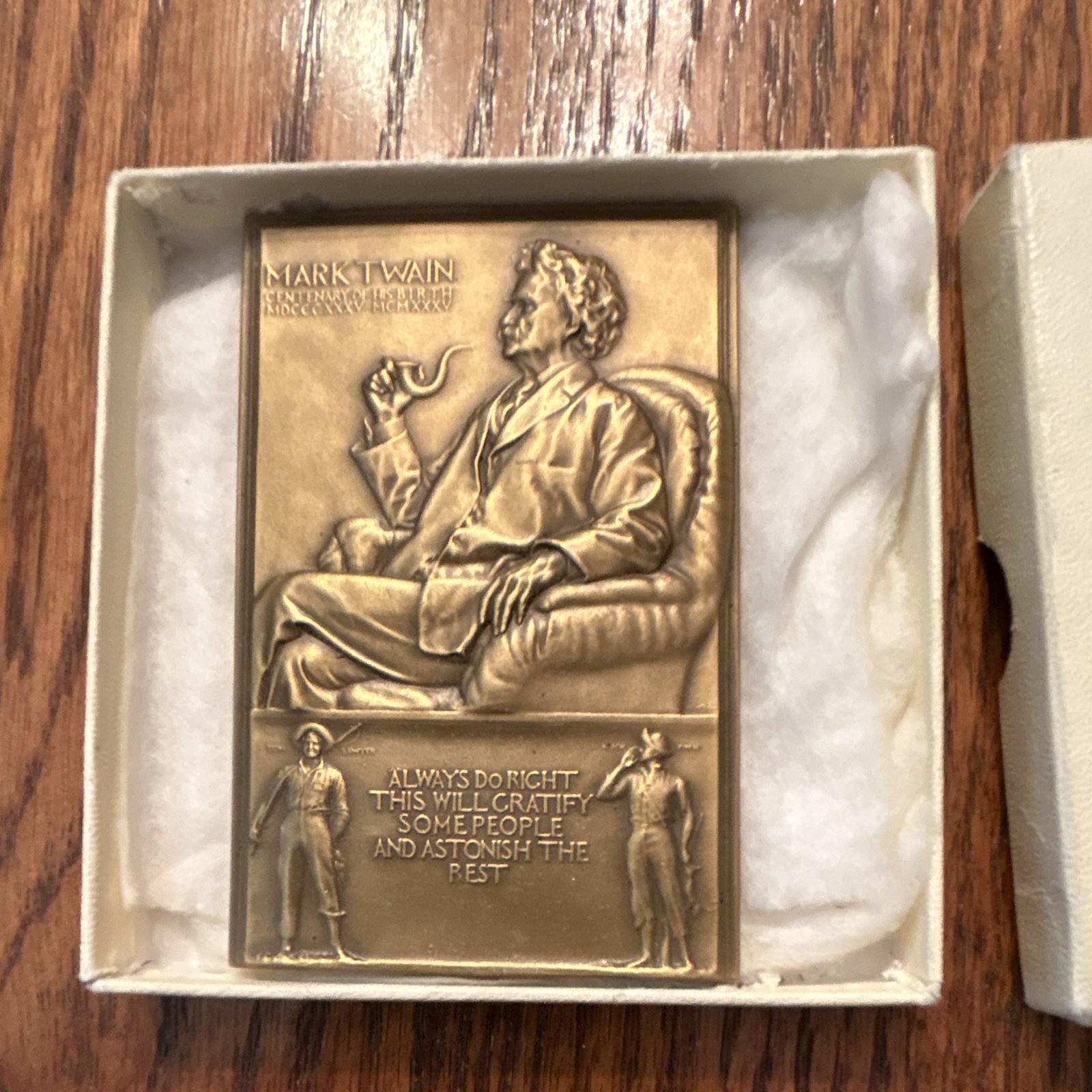 1935 Medallic Arts Co. Mark Twain Century Of His Birth Bronze Plaque / Orig. Box