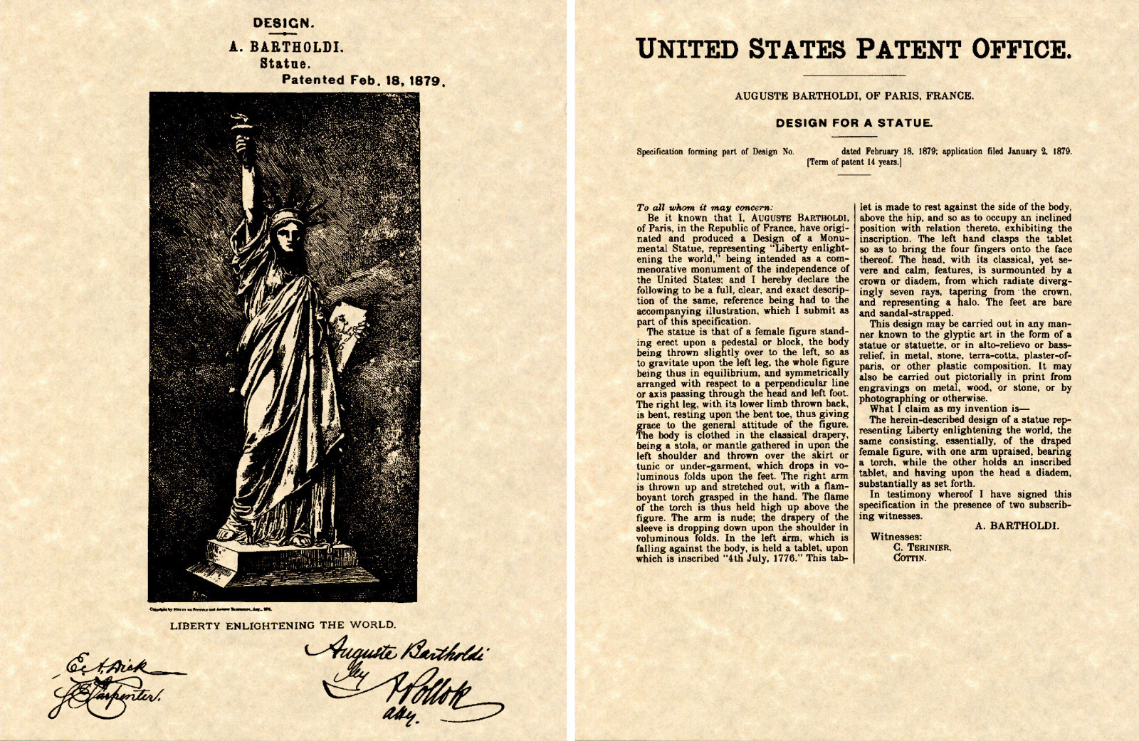STATUE of LIBERTY PATENT 1879 Art Print READY TO FRAME Bartholdi France torch