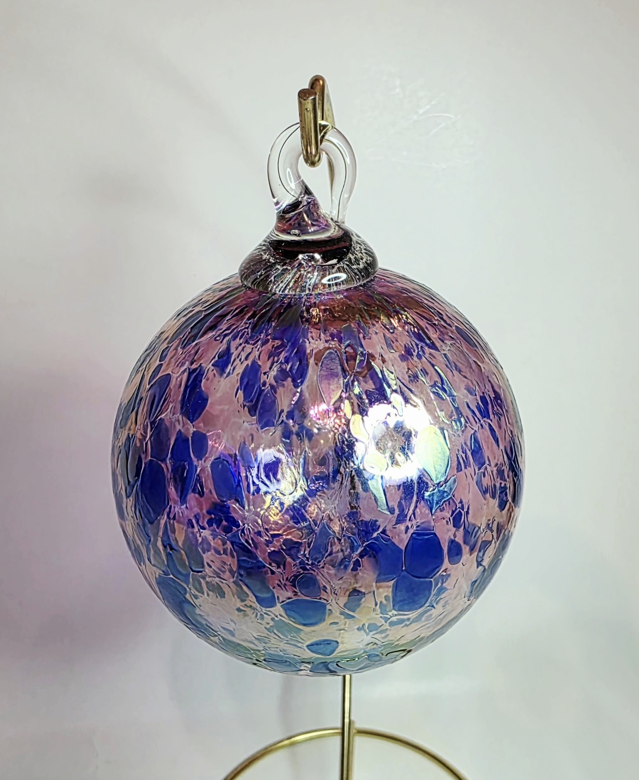 Glass Eye Studio Artisan Hand-Blown Iridescent Glass Ball Ornament in Pink Blue