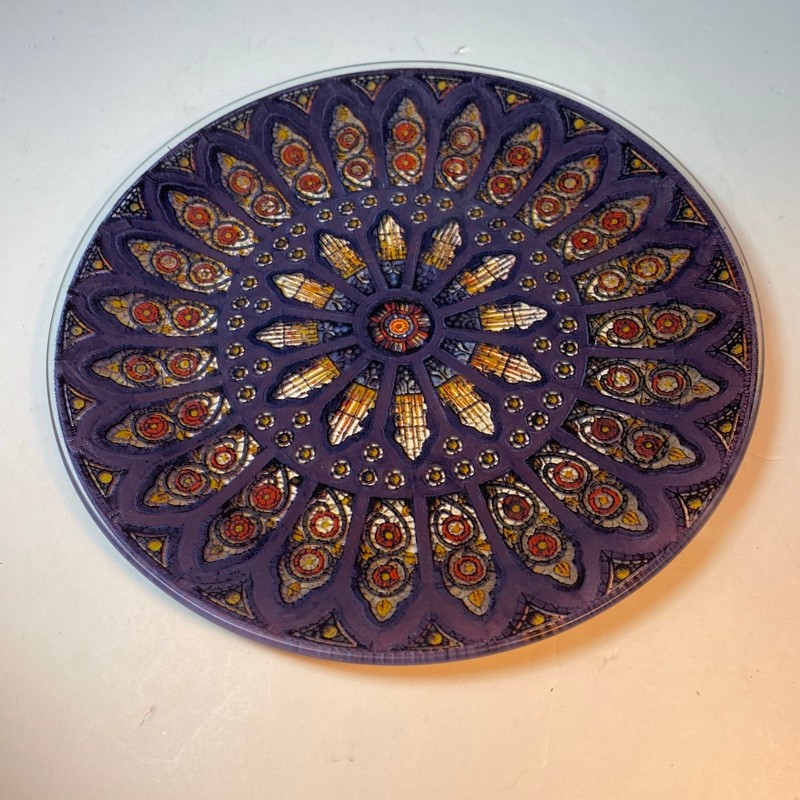 Vintage 13” Pilgrim Glass Silhouette Stained Glass Window Collector Plate Purple