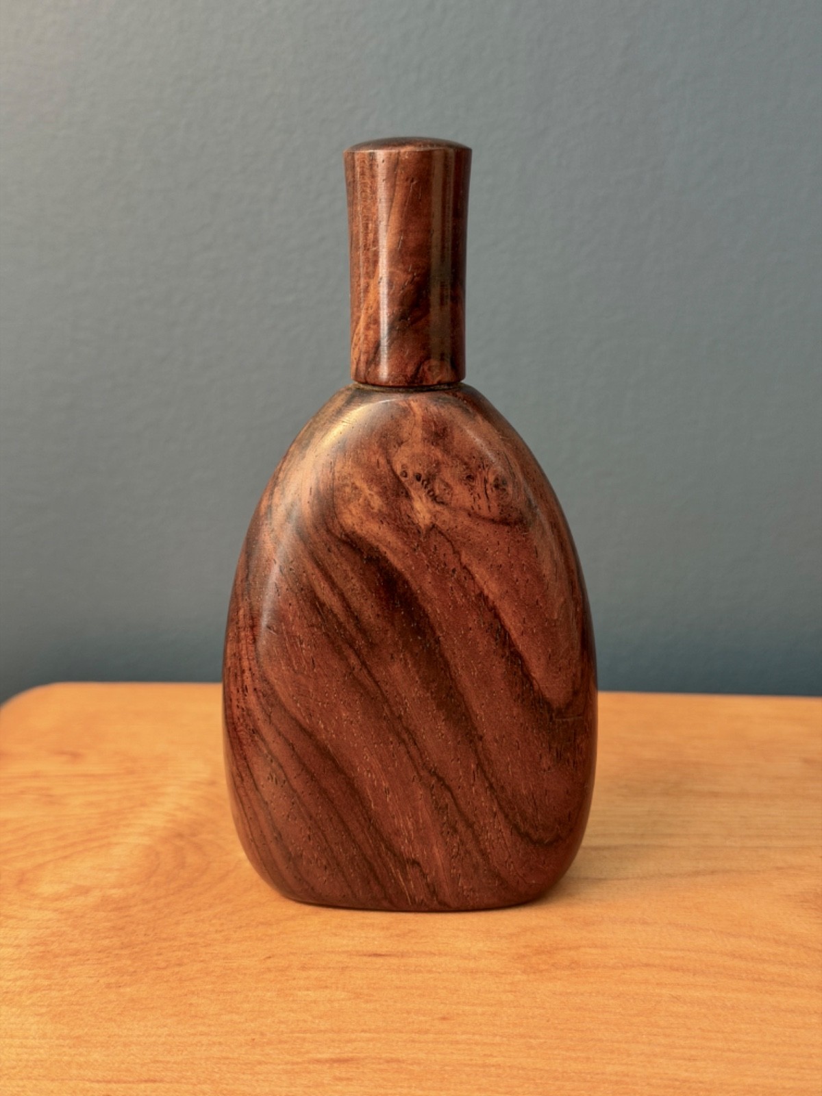 Vintage Handcrafted Black Walnut Sculpted Art Object Bottle