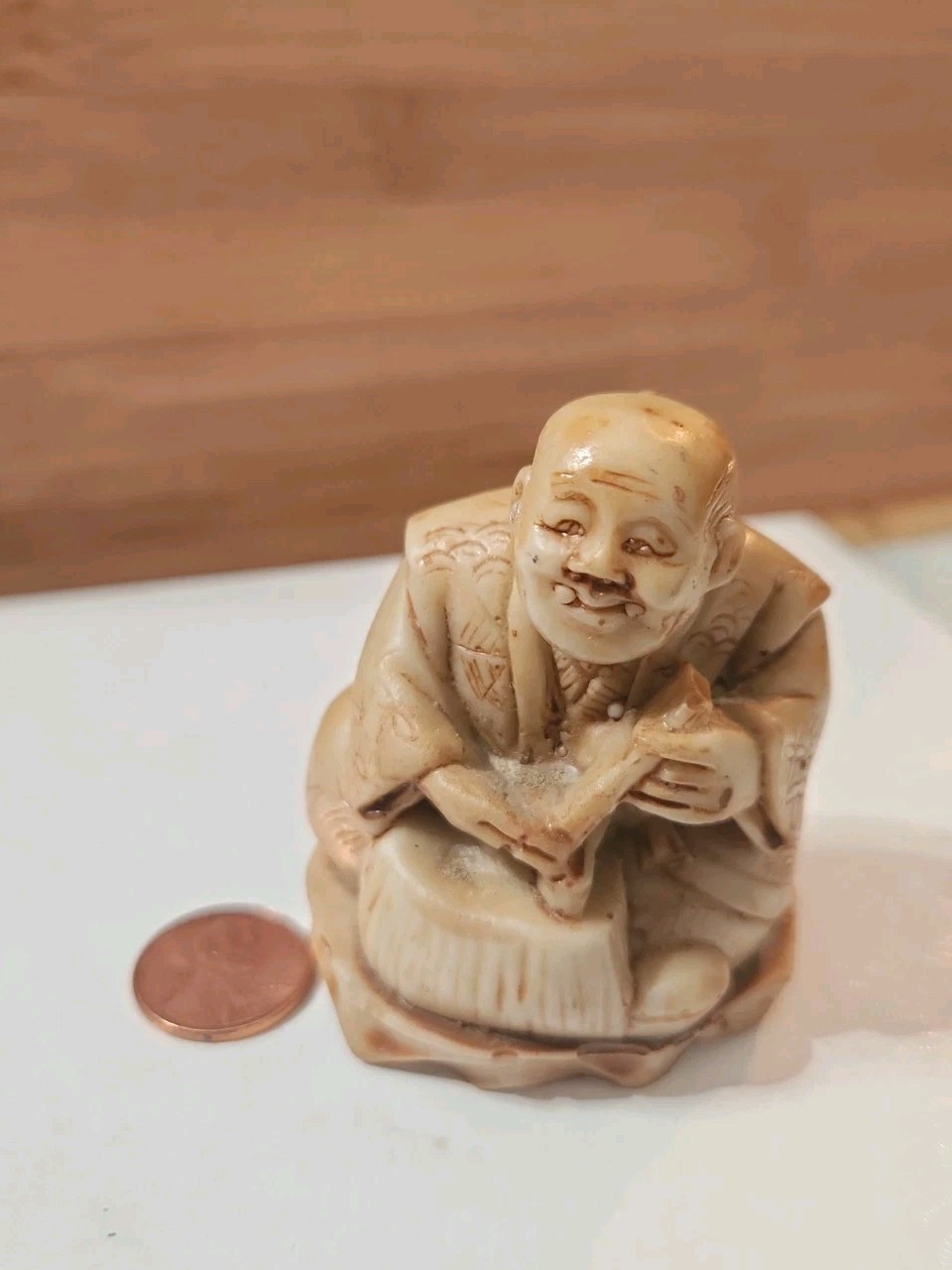 Vintage Okimono Netsuke Resin Hand Carved Man Artisan Figurine 2.5