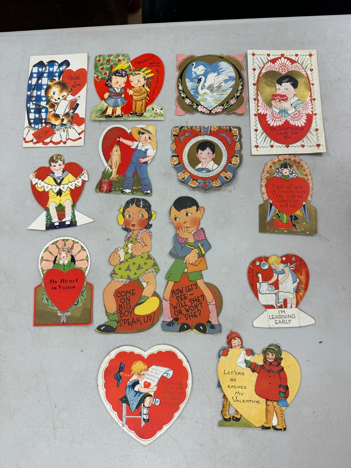 Valentine Day Cards 14 Card LOT Vintage Die-Cut Antique Victorian USA