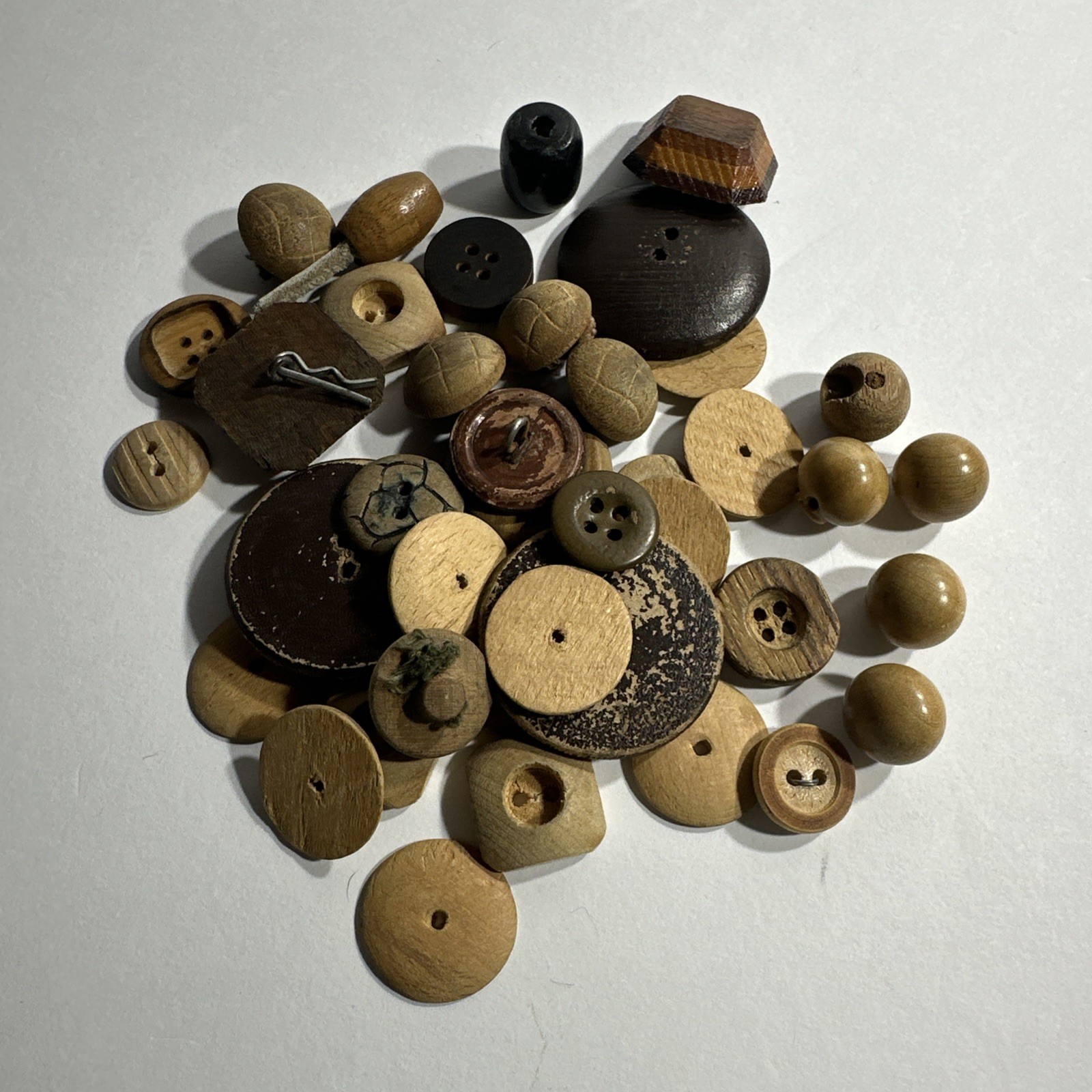 Vintage Wooden Buttons Some Shank Sewing Lot of 40 Mixed Boho