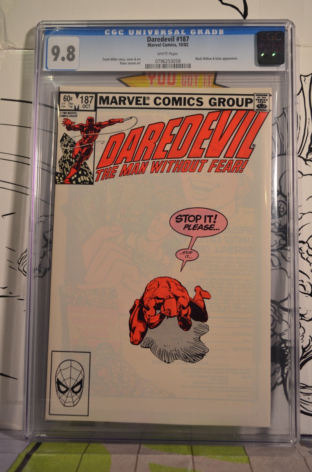 Daredevil #187 CGC 9.8 White Pages Black widow and Stick Appearance Frank Miller