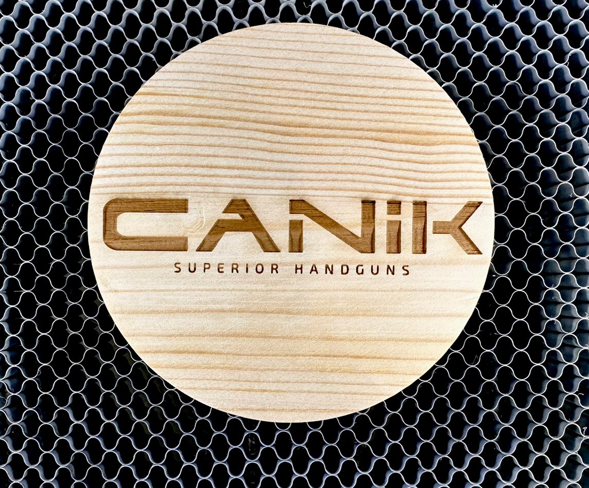 Canik Superior Pistol Handgun Wood Sign 5x5 Round Made In USA Twin Logo