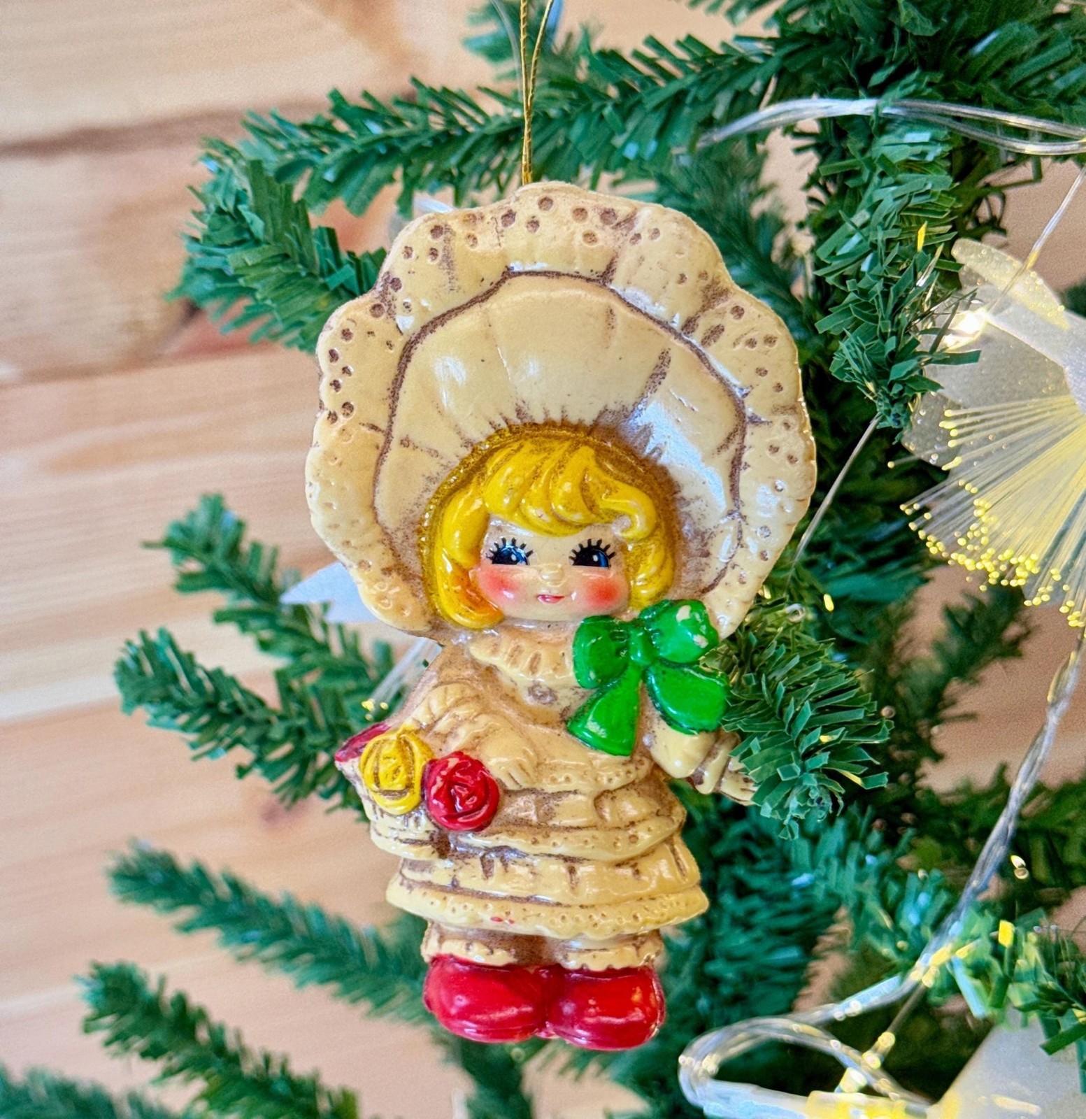 1950s Made In Japan Girl In Hat Christmas Tree Ornament