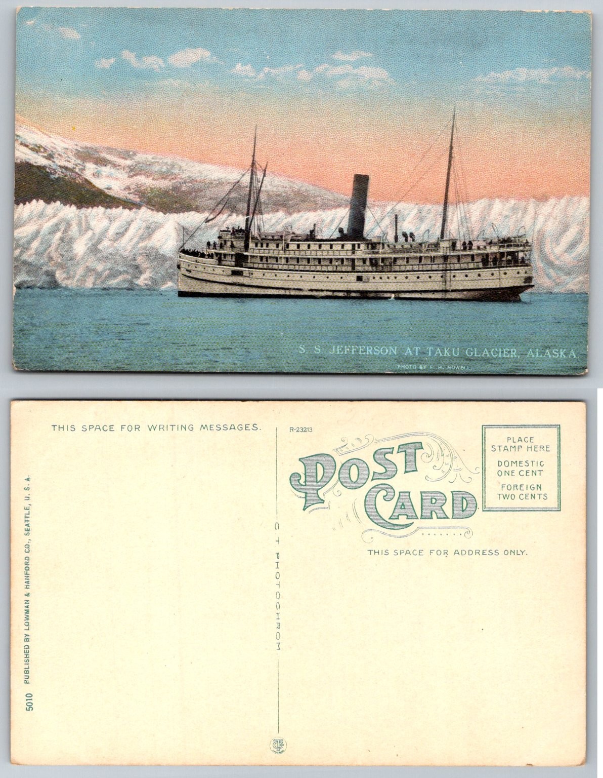 S.S. Jefferson at Taku Glacier, Alaska Postcard - Detroit Photchrom c1910s