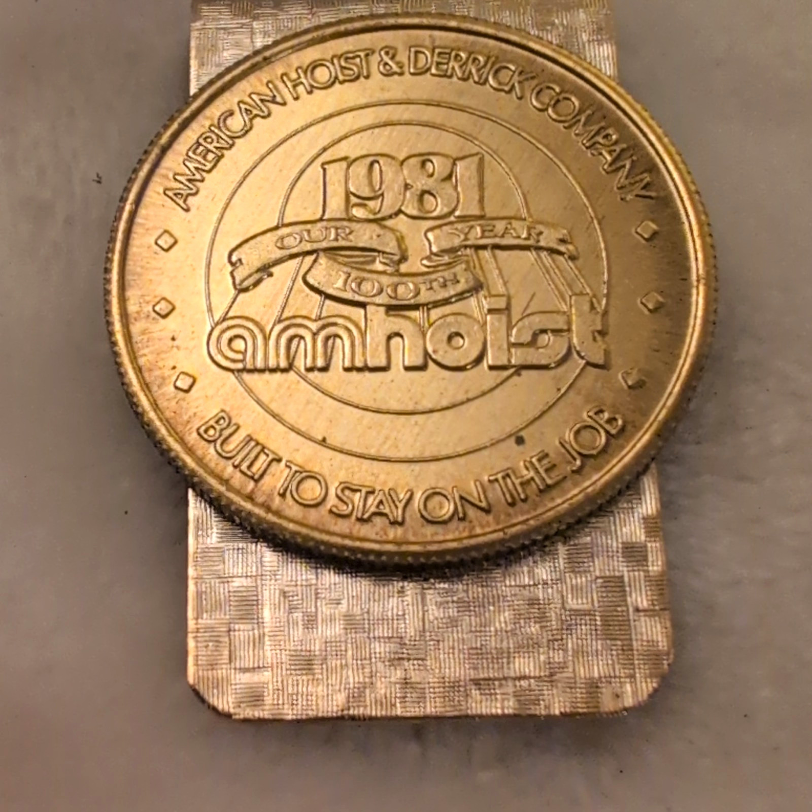 Vintage 1981 Amhoist Centennial Money Clip Brass American Hoist Derrick Co