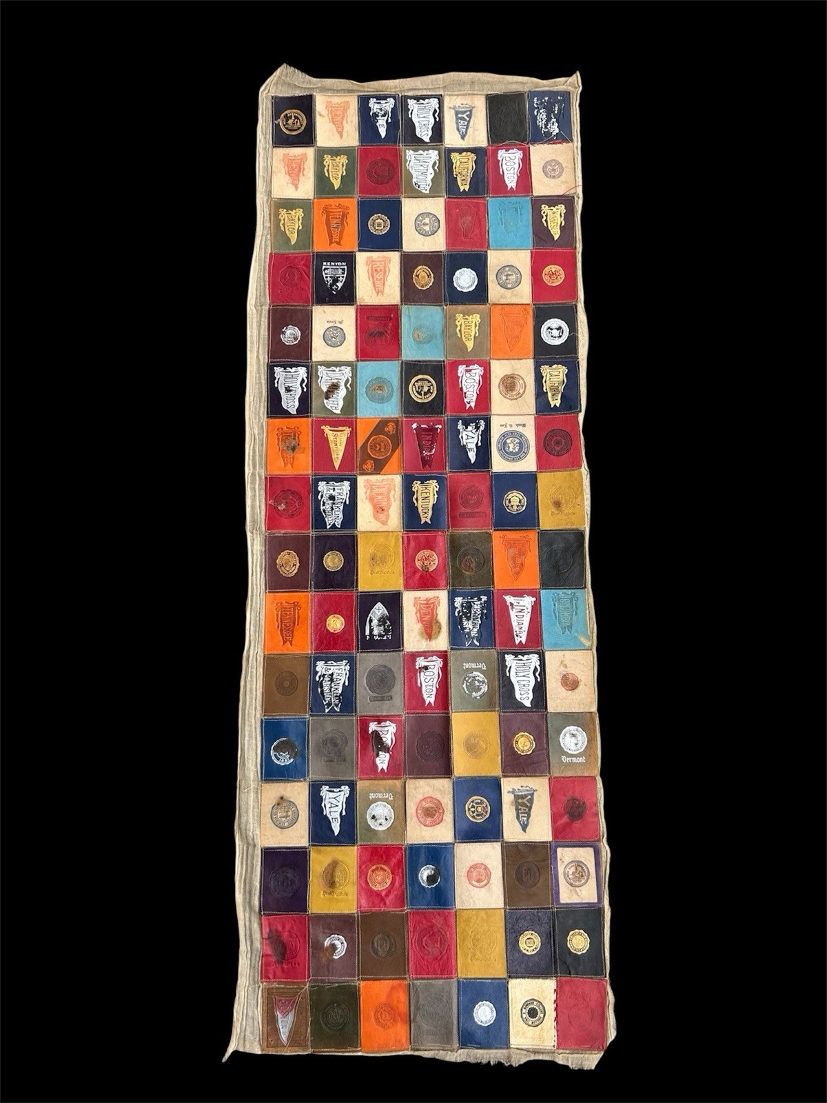 112 Vintage 1900s College Pennant Tobacco Leather Patches Cigarette 42x15