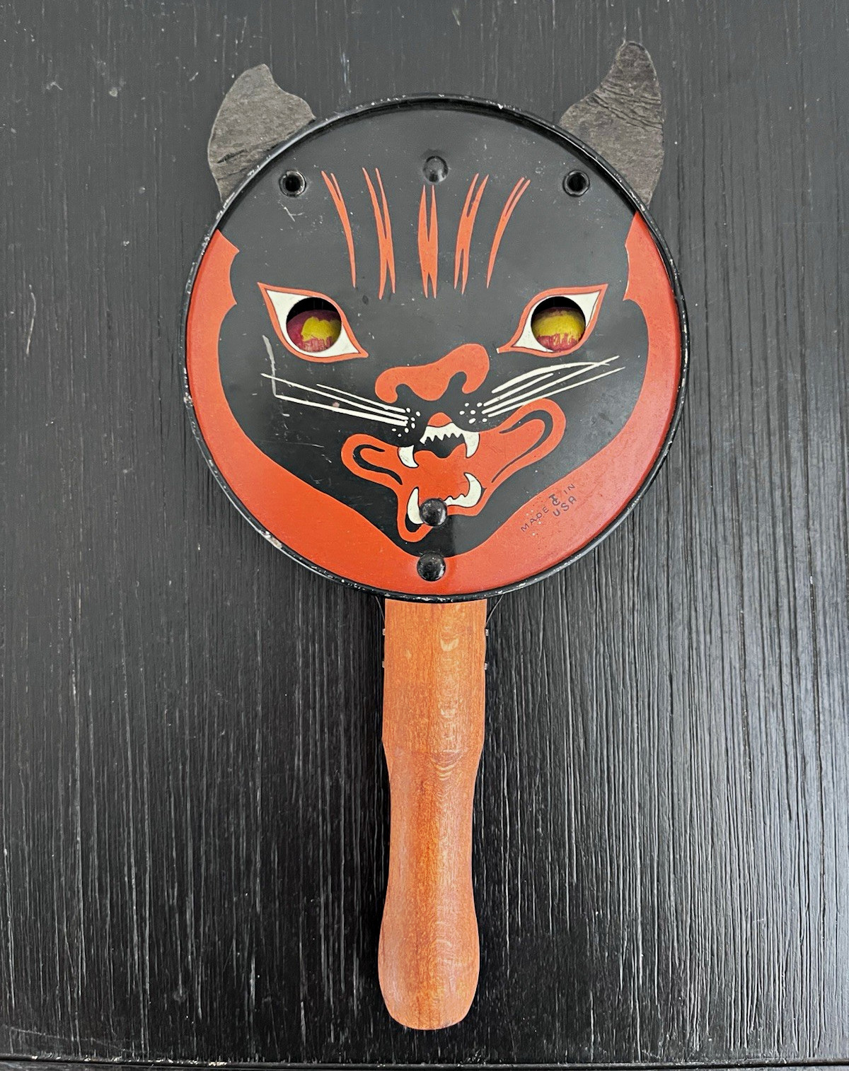 Vintage Halloween Rare 1920s T. Cohn Black Cat Tin Clanger Noisemaker