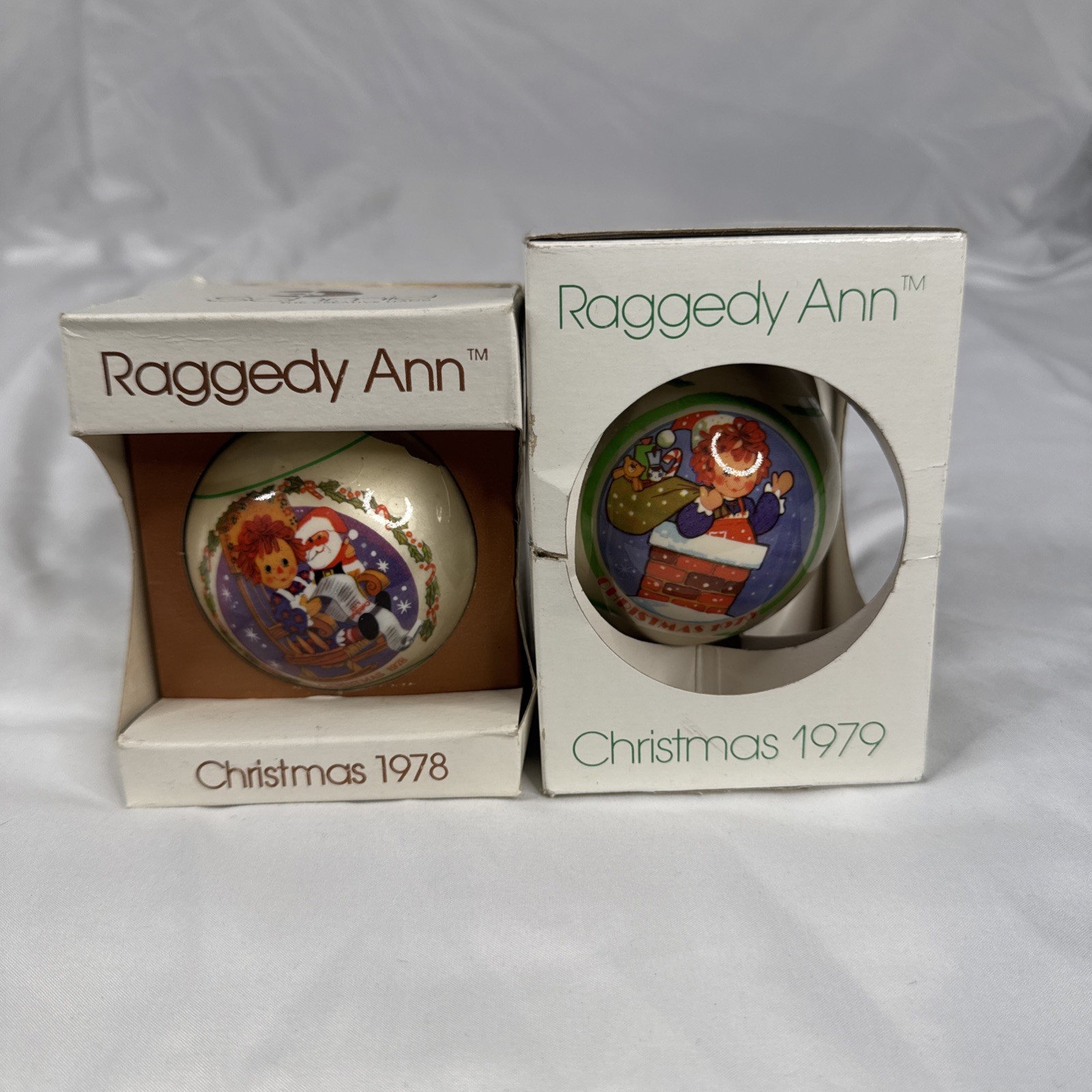 NEW Set of 2 Raggedy Ann Vintage Schmid Christmas Ornament  1978 & 1979