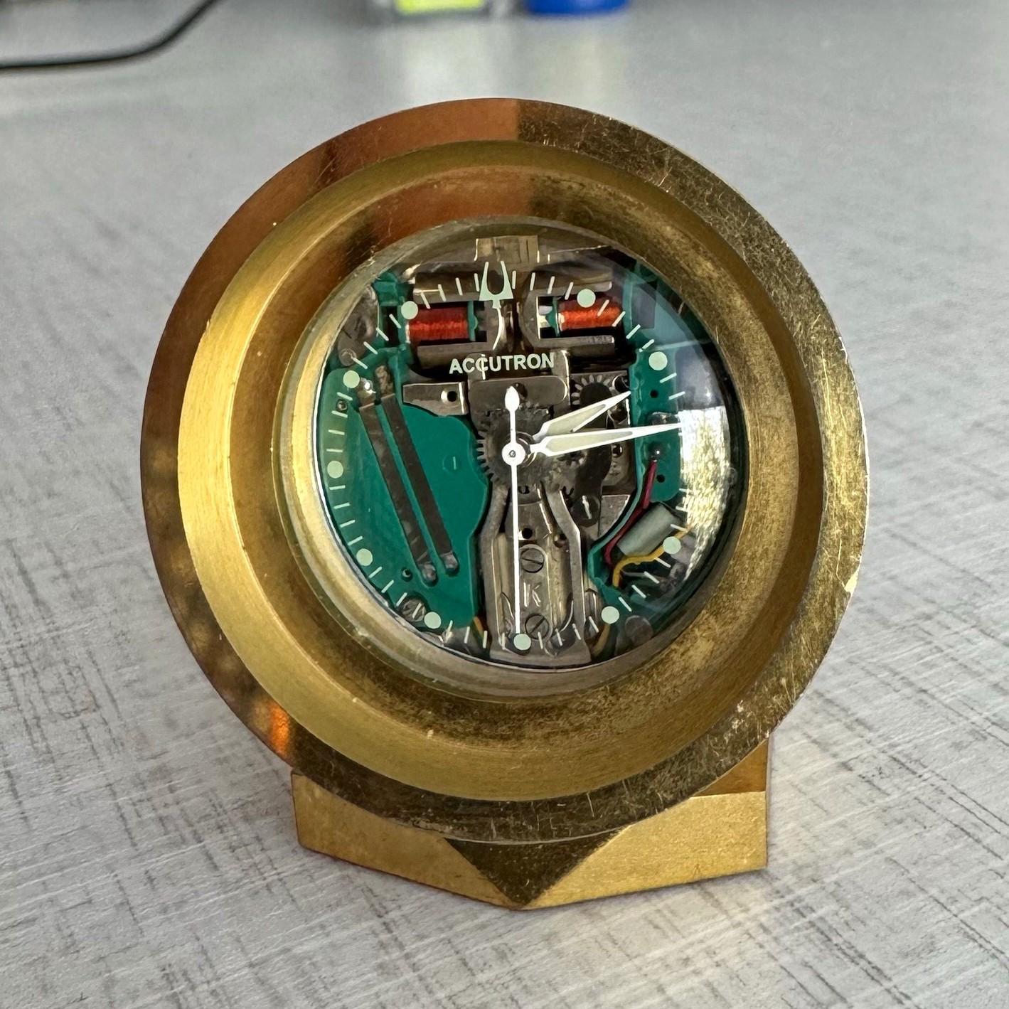 Bulova Accutron Brass Desktop Clock, Tuning Fork Movement