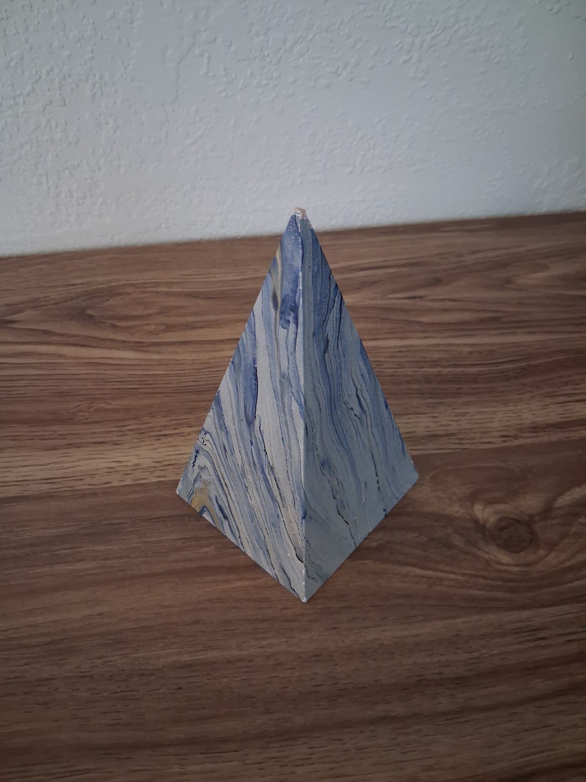 Vintage Blue Swirl Banded Wood Pyramid Made in Italy