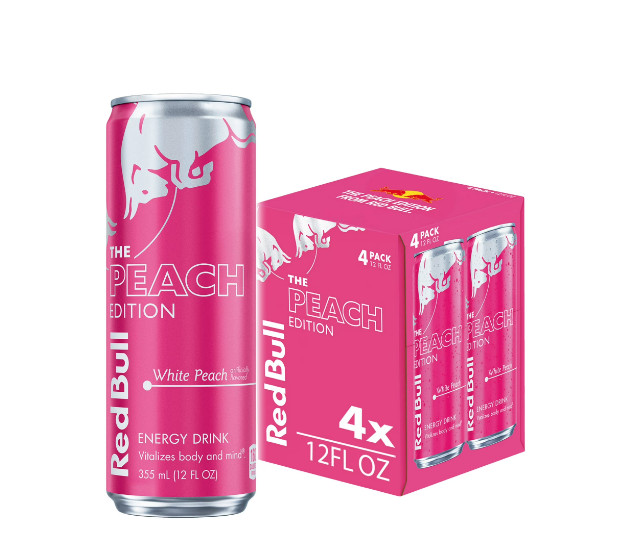 Red Bull Peach Edition Energy Drink, White Peach, 12 fl. oz., Pack of 4