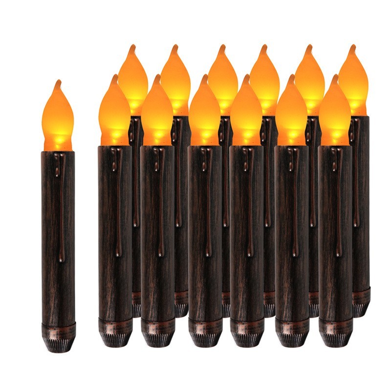 12-Piece Black LED Taper Candles – Flickering Flame Holiday Decor