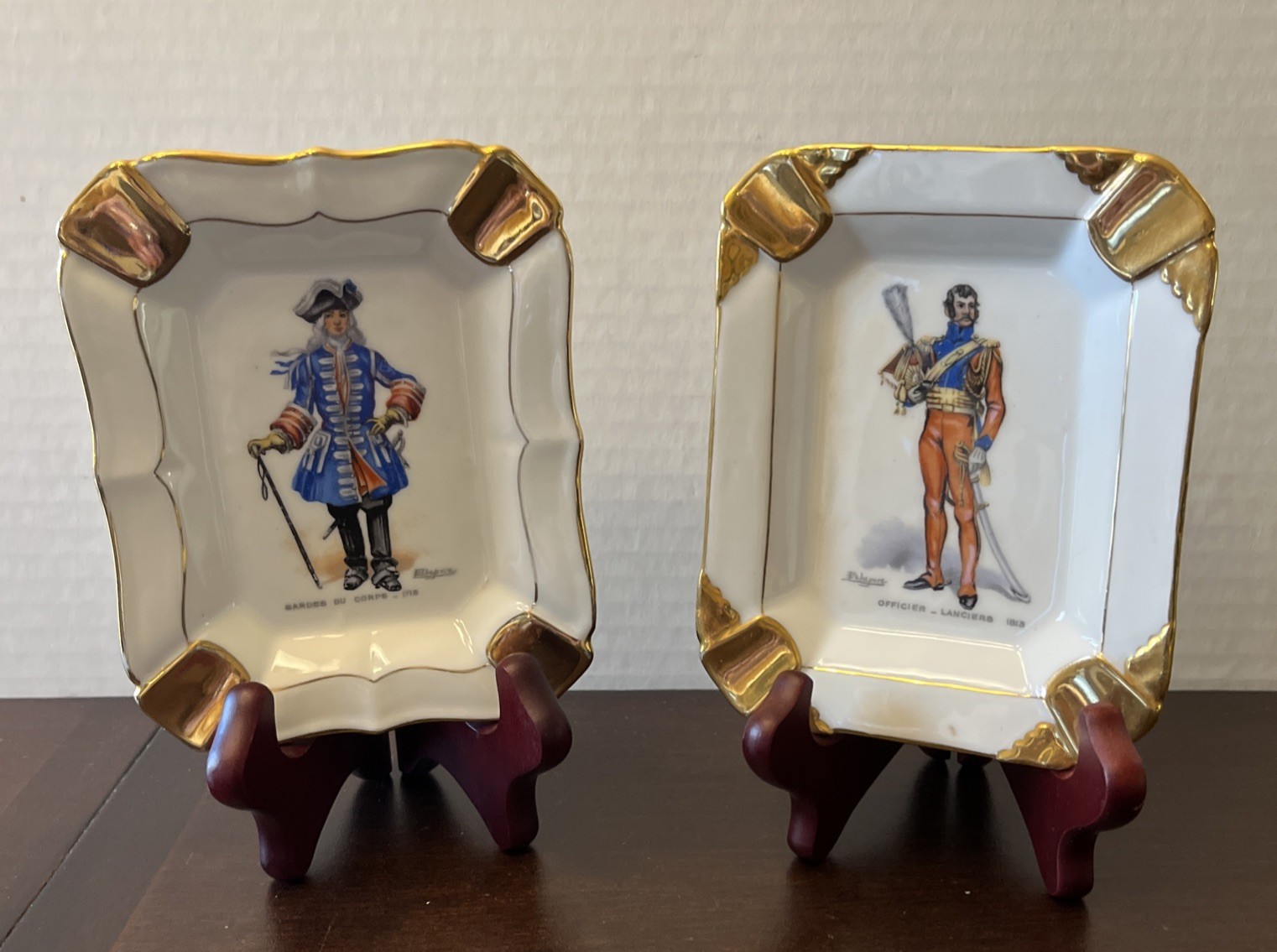 Vintage L. T. France Marque Deposee 2 Porcelain Ashtray Echepure Officer